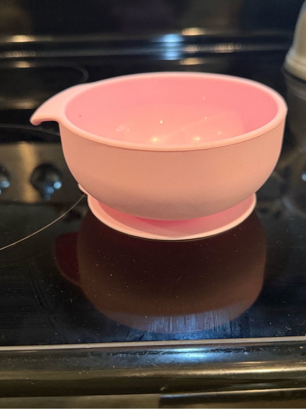 Pink suction silicone bowl.